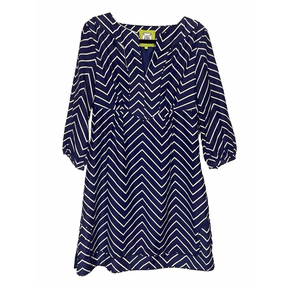 Elizabeth McKay Navy And White Chevron Dress Size 8